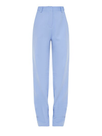 PANTALONI DREPT ȚESUȚI ALBASTRU PRĂFIT CU DETALIU IN TALIE