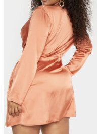 PLUS ROCHIE CU MÂNECĂ LUNGĂ DE SATIN RUST