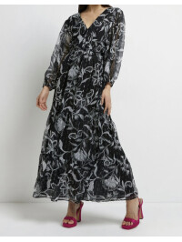 ROCHIE LUNGA CU FLORI GRI 