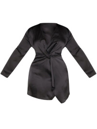 PLUS ROCHIE NEGRU SATINAT CU MANECA LUNGA