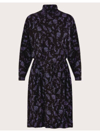 Rochie neagră din jerseu cu imprimeu de pene și guler înalt-Negru-M