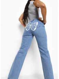 Blugi Drepți Cu Imprimare Fluture Spate Boohoo