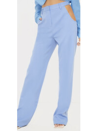 PANTALONI DREPT ȚESUȚI ALBASTRU PRĂFIT CU DETALIU IN TALIE