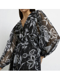 ROCHIE LUNGA CU FLORI GRI 