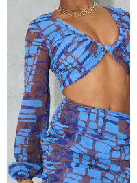 ROCHIE BODYCON CU IMPRIMARE ABSTRACT ALBASTRĂ