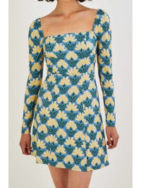 Rochie din jerseu cu imprimeu floral vintage și decolteu pătrat