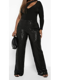 Plus pantaloni slim cu paiete late