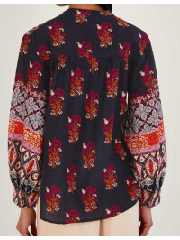 Top Smock cu imprimeu Heritage din bumbac sustenabil-Negru-M