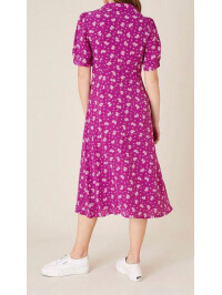 Rochie Abril cu imprimeu și detalii cu fundiță-Roz-40