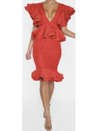 ROCHIE MIDI CU DETALII VOLANE ROSIE L