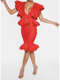 ROCHIE MIDI CU DETALII VOLANE ROSIE