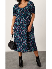 Rochie midi albastră din jerseu cu imprimeu animalier-S