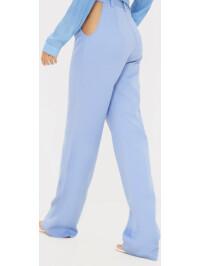 PANTALONI DREPT ȚESUȚI ALBASTRU PRĂFIT CU DETALIU IN TALIE