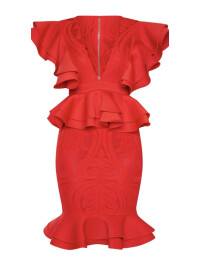 ROCHIE MIDI CU DETALII VOLANE ROSIE