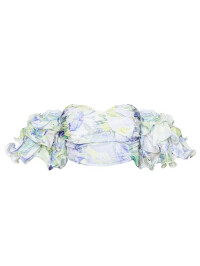 PLUS CROP TOP BARDOT ALB CU MANECĂ BUFANTA, FLORALĂ