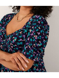 Rochie midi albastră din jerseu cu imprimeu animalier-S