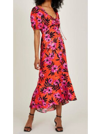 Rochie Kerry din satin jacard cu imprimeu floral-Portocaliu-48