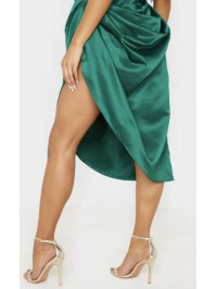 FUSTA MIDI LATERALĂ RUNCATĂ ȚESUTĂ VERDE SMERALDĂ