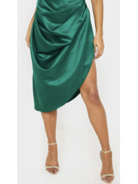 FUSTA MIDI LATERALĂ RUNCATĂ ȚESUTĂ VERDE SMERALDĂ