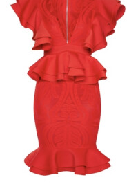 ROCHIE MIDI CU DETALII VOLANE ROSIE