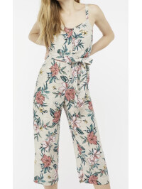 Salopetă din in Leia, cu imprimeu-Crem-36