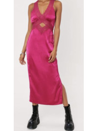 Rochie midi de damă din satin roz 