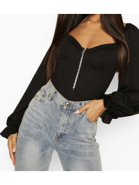 Body cu mâneci volum cu fermoar