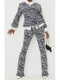 PANTALONI PLISSE FLARE CU IMPRIMEURI ZEBRA 