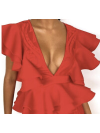 ROCHIE MIDI CU DETALII VOLANE ROSIE L