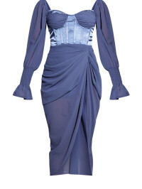 ROCHIE MIDI DRAPATĂ DE SATIN ALBASTRU MINERAL 