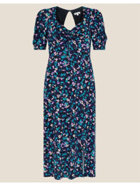 Rochie midi albastră din jerseu cu imprimeu animalier