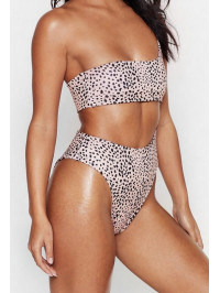 Costum de baie roz cu buline pentru femei 