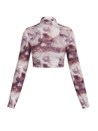 TOP CROP CU MÂNECĂ LUNGĂ, BEJ, CU IMPRIMARE FUME