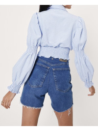 Cămașă decupată cu talie încrețită cu imprimeu Gingham