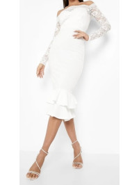 Rochie midi Bardot alb