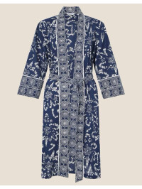 Halat ARTISAN STUDIO cu imprimeu realizat manual-Bleumarin-L