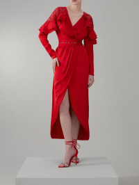 ROCHIE CU DANTELA SI VOLANE-Rosu