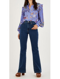 Bluză cu imprimeu floral și broderie, din viscoză sustenabilă-Albastru-36