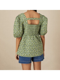 Top cu imprimeu floral,cu decolteu in forma de inima,verde