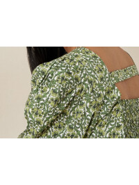 Top cu imprimeu floral,cu decolteu in forma de inima,verde