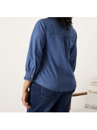 Cămașă din denim albastru cu broderie-Monsoon-Albastru-36