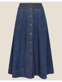 Fustă midi A-line din denim albastru Bryton