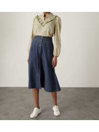 Fustă midi A-line din denim albastru Bryton