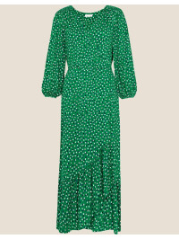 Rochie din jerseu cu buline verde