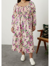 Rochie Reeta midi cu imprimeu floral,culoare ivory-Crem-XL