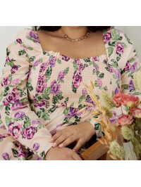 Rochie Reeta midi cu imprimeu floral,culoare ivory-Crem-XL