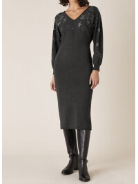 Rochie tricotată Star cu pietre aplicate și LENZING™ ECOVERO™, gri