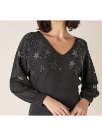 Rochie tricotată Star cu pietre aplicate și LENZING™ ECOVERO™, gri