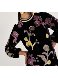 Rochie tunică din velur neagră cu aplicații Terry