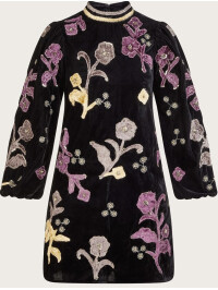 Rochie tunică din velur neagră cu aplicații Terry-Negru-48